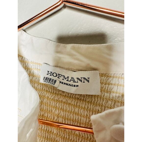 HOFFMAN COPENHAGEN White 100% Cotton Floral Embroidery Smocked Mini Dress 34 - Picture 8 of 13